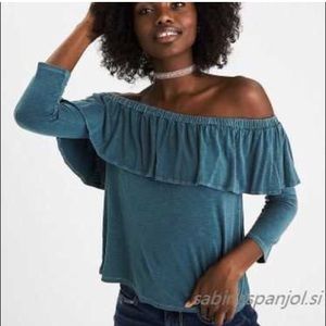 American Eagle Green Off the Shoulder Top